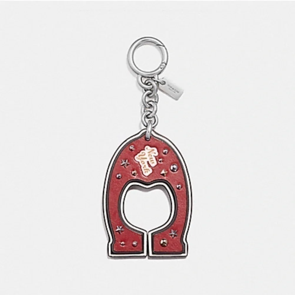 COACH VARSITY C BAG CHARM (F23585) SILVER/TRUE RIVETED RED KEY CHAIN KEYCHAIN
